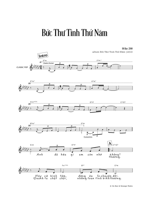 Bức Thư Tình Thứ Năm (guitar reduction, vocals & chords) (Arr. Do Bao) (Choral, TTBB)