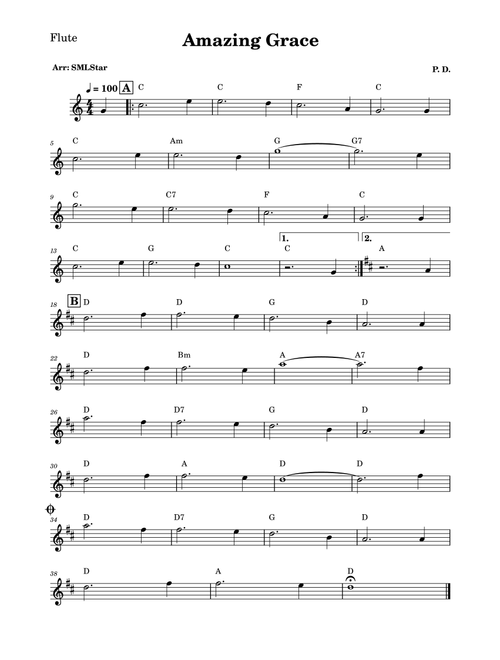 Amazing Grace (Arr. SMLStar) - P D (Flute Solo)