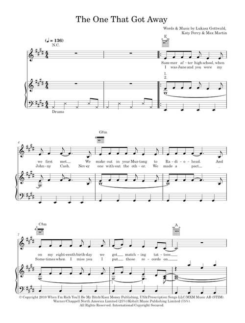 The one that got away - Katy Perry (Piano-Vocal-Guitar (Piano Accompaniment))