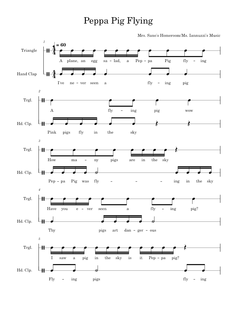 Peppa Pig Flying Sheet music for Piano, Triangle, Hand clap (Percussion Duet)