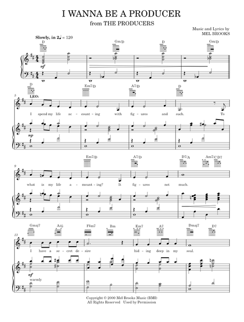 I Wanna Be A Producer (from The Producers) - Mel Brooks (Piano-Vocal-Guitar)