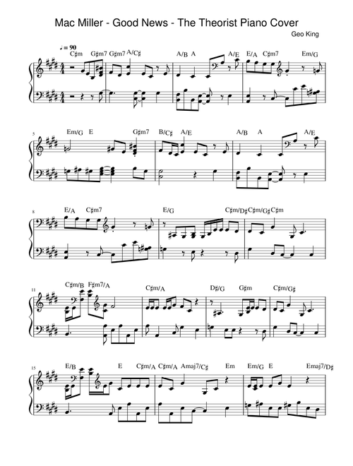Good News (Arr. Gregory King) - Mac Miller (Easy Piano)