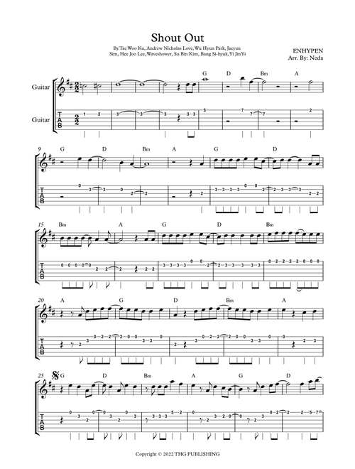 Shout Out (Arr. Arr. Neda) - Enhypen (Guitar Tab)