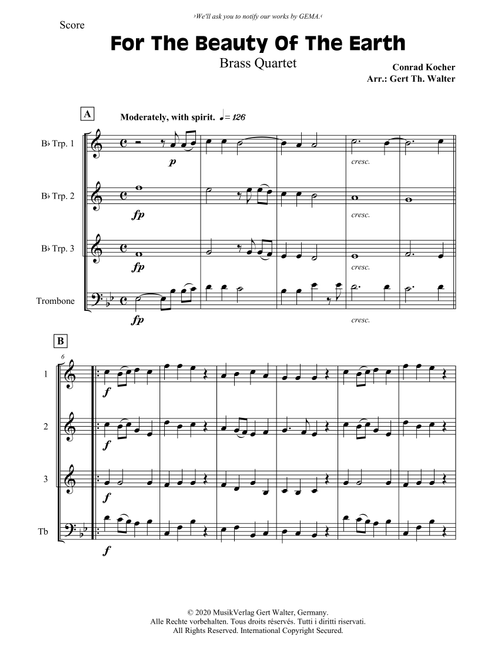 For The Beauty Of The Earth (Arr. Gert Th. Walter) - Conrad Kocher (Brass Ensemble)