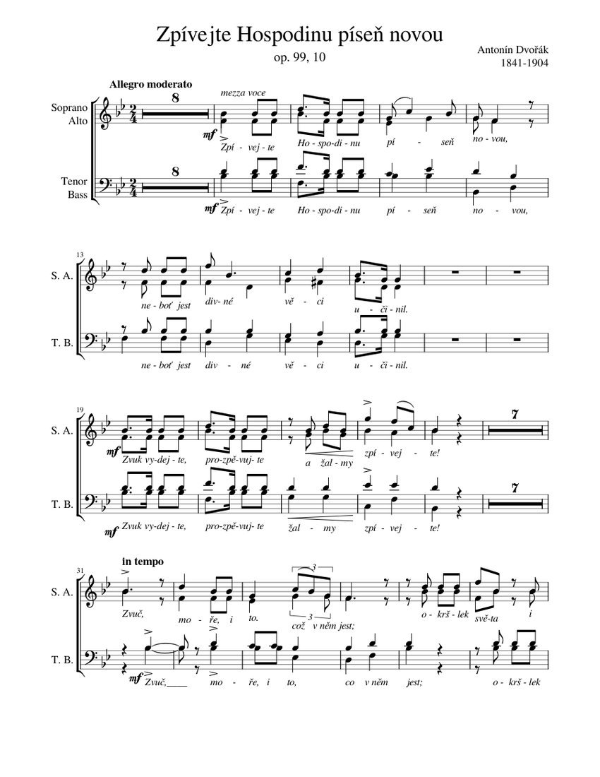 Zp vejte hospodinu p se novou sheet music for soprano tenor satb