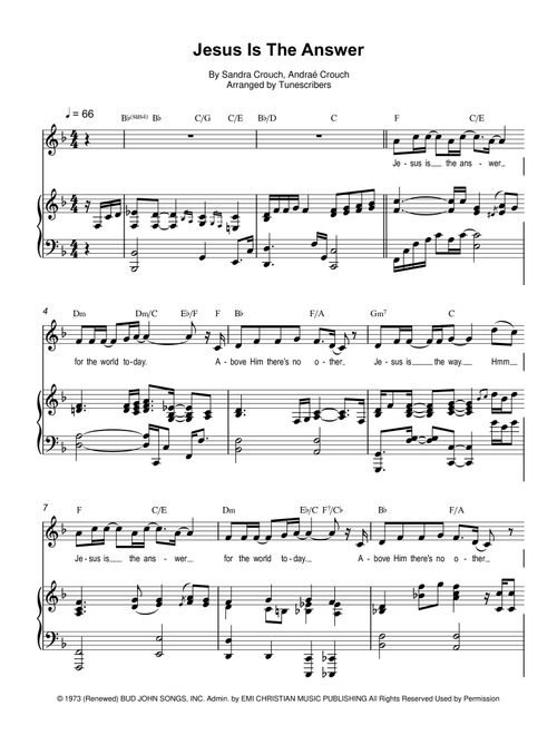 Jesus Is The Answer (Arr. Tunescribers) - Sandra Crouch, Andraé Crouch (Piano Vocal)