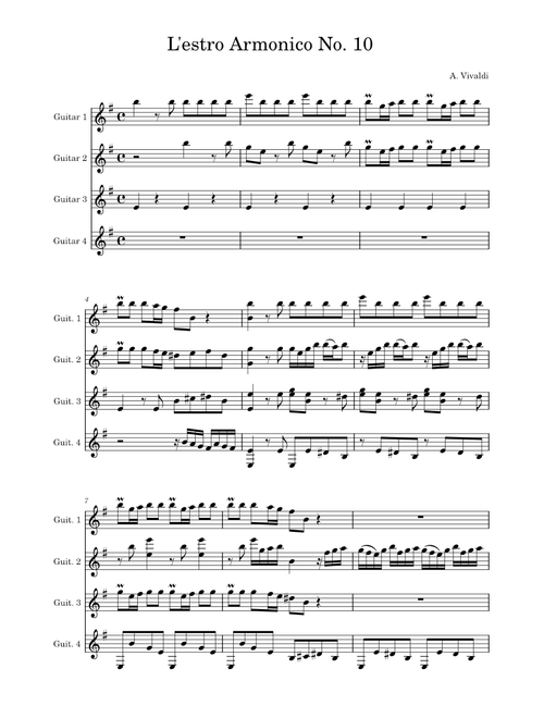 L'estro armonico, Op.3 No. 10 - Guitar quartet arrangement