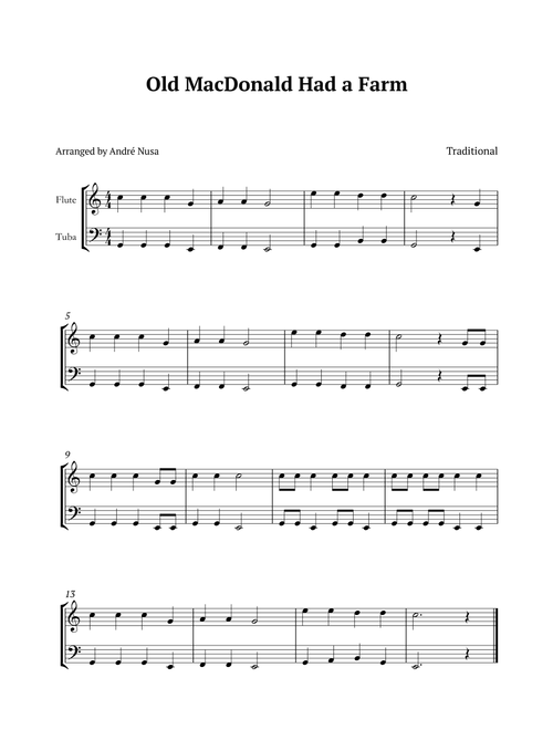 Old MacDonald Had a Farm (Arr. André Nusa) - t (Instrumental Duet)