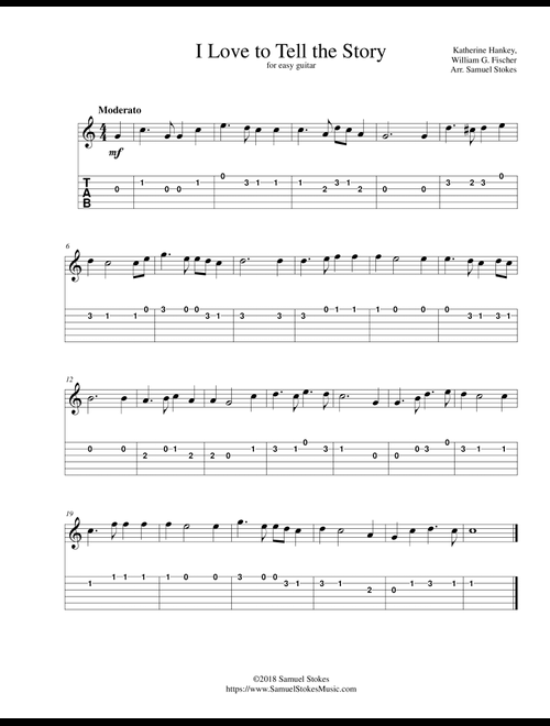 I Love to Tell the Story - for easy guitar with TAB (Arr. Samuel Stokes) - Katherine Hankey, William G. Fischer (Guitar Tab)