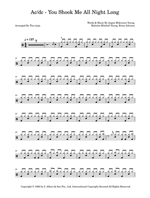 You Shook Me All Night Long (Arr. The Ninja) - AC/DC (Drums)
