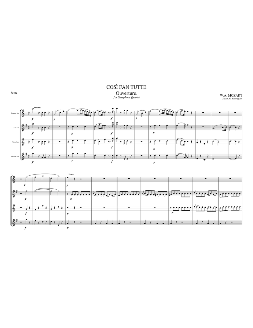 Così fan tutte モーツァルト 楽譜 Così fan tutte: Overture - Wolfgang Amadeus Mozart Sheet