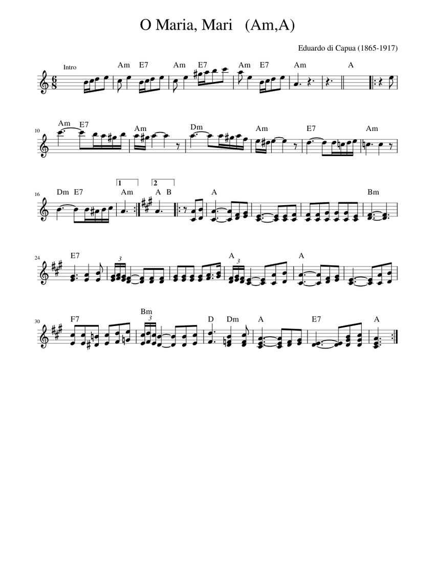 【信頼】 di Eduardo Capua for music Sheet (Am,A) Mari Maria, O - その他