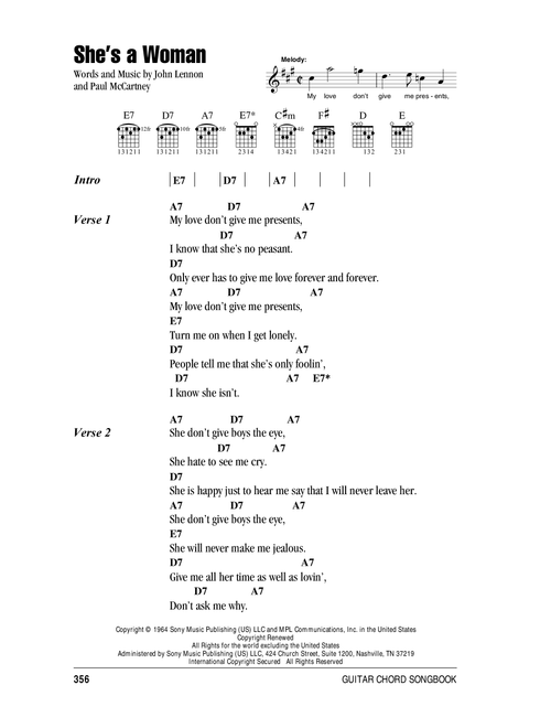 She's A Woman - The Beatles (Guitar Chords-Lyrics)