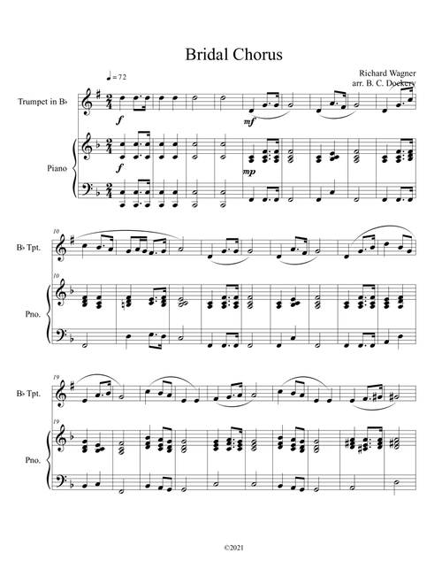 Bridal Chorus (Here Comes the Bride) for Solo Trumpet and Piano (Arr. B. C. Dockery) - Richard Wagner (Trumpet and Piano)