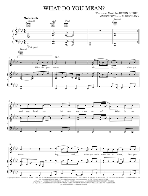 What do you mean - Justin Bieber (Piano-Vocal-Guitar)