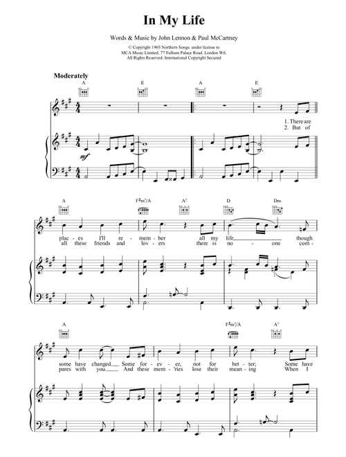 In My Life - The Beatles (Piano-Vocal-Guitar (Piano Accompaniment))