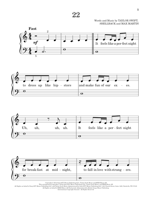 22 - Taylor Swift (Beginning Piano Solo)