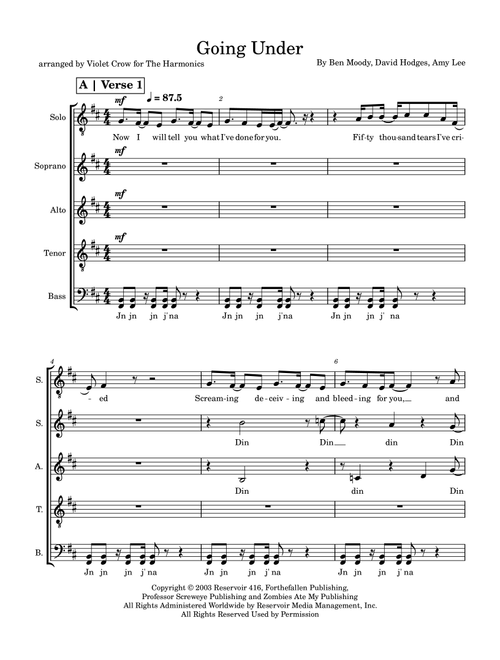 Going Under (Arr. Violet Crow for The Harmonics) - Evanescence (Choral, SATB divisi)
