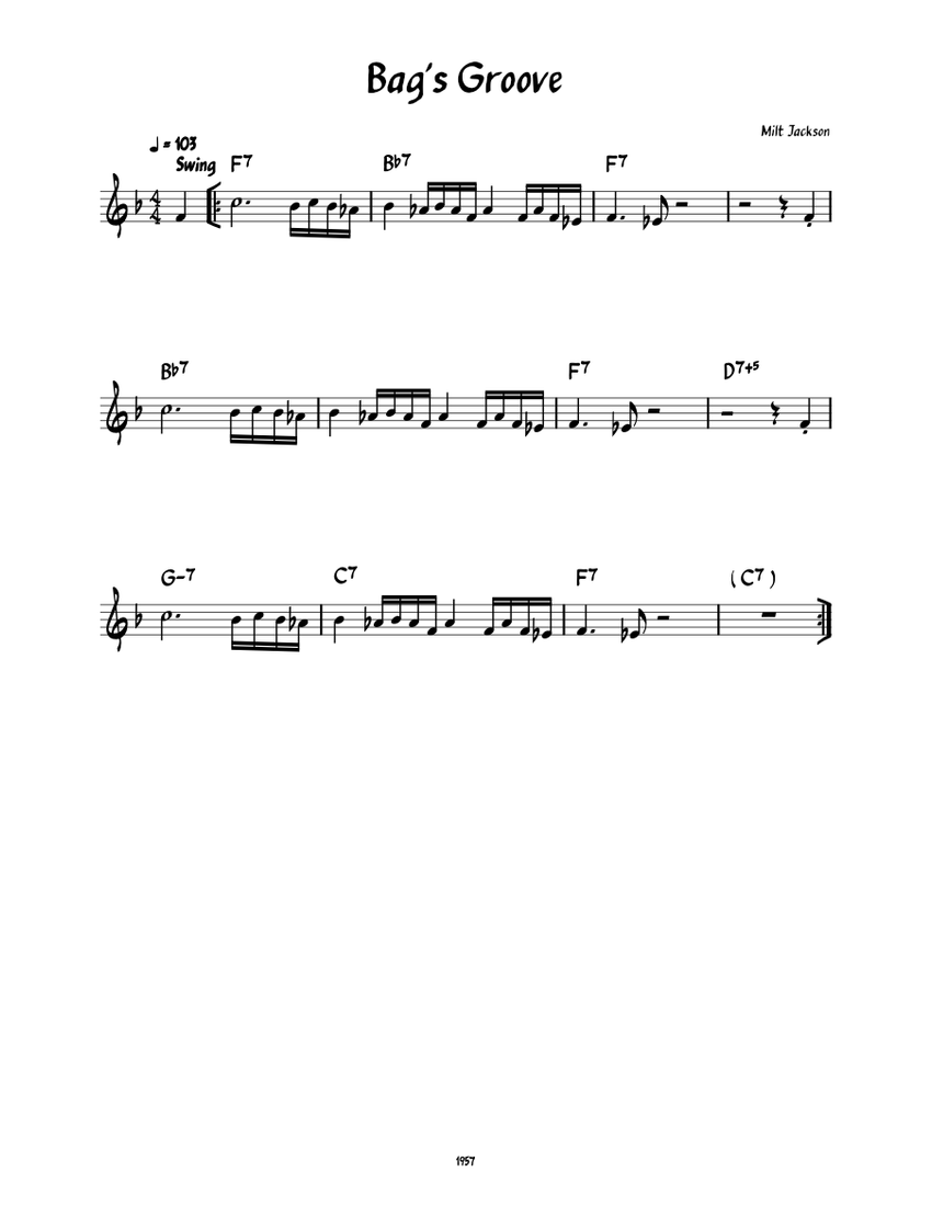 Bag's Groove (Lead sheet ) Sheet music for Piano (Solo)