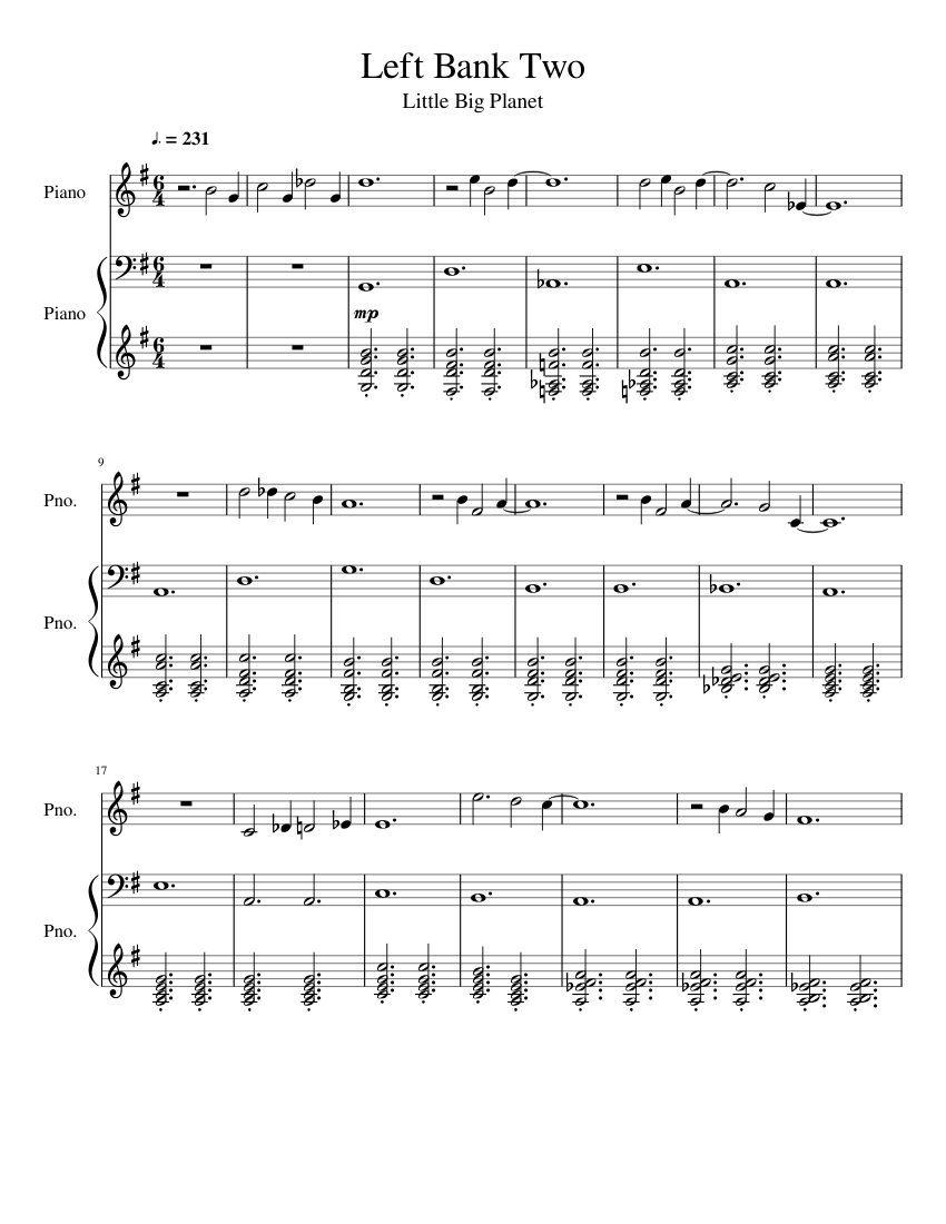 Left Bank Two Sheet Music for Piano (Alto Sax Piano Duet