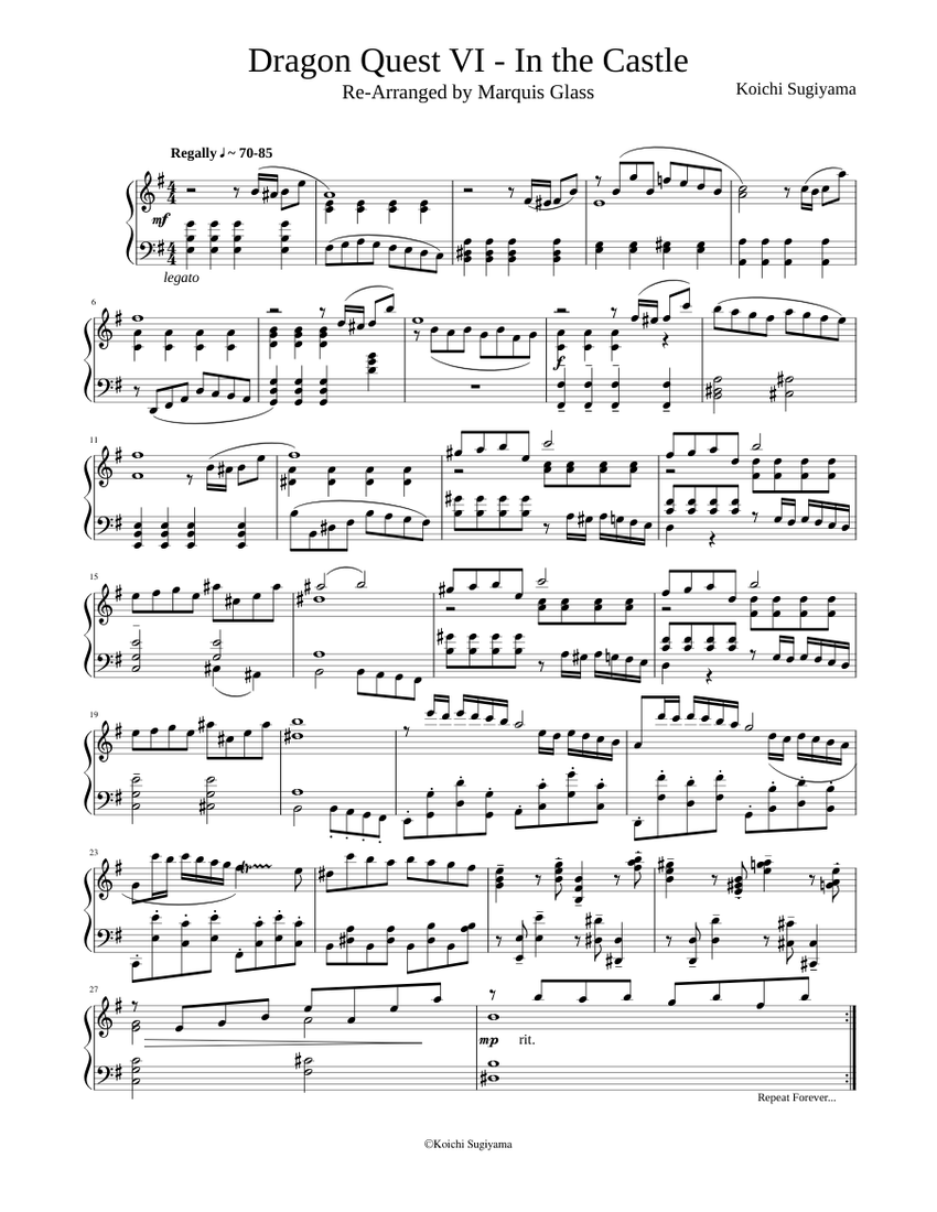 Dragon Quest VI - In the Castle Sheet music for Piano (Solo