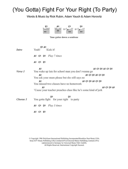 Fight For Your Right (To Party) - Beastie Boys (Guitar Chords-Lyrics)