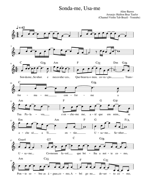 Sonda-me Usa-me – Aline Barros (Channel Violin Tab Brazil - Youtube)