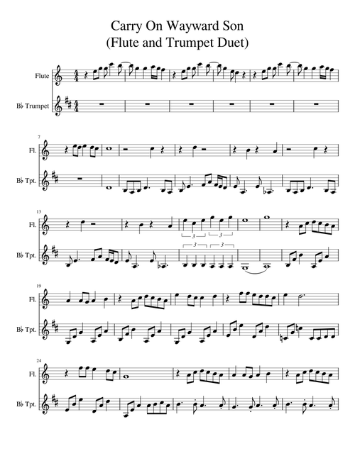 Carry On Wayward Son  (Flute and Trumpet Duet)