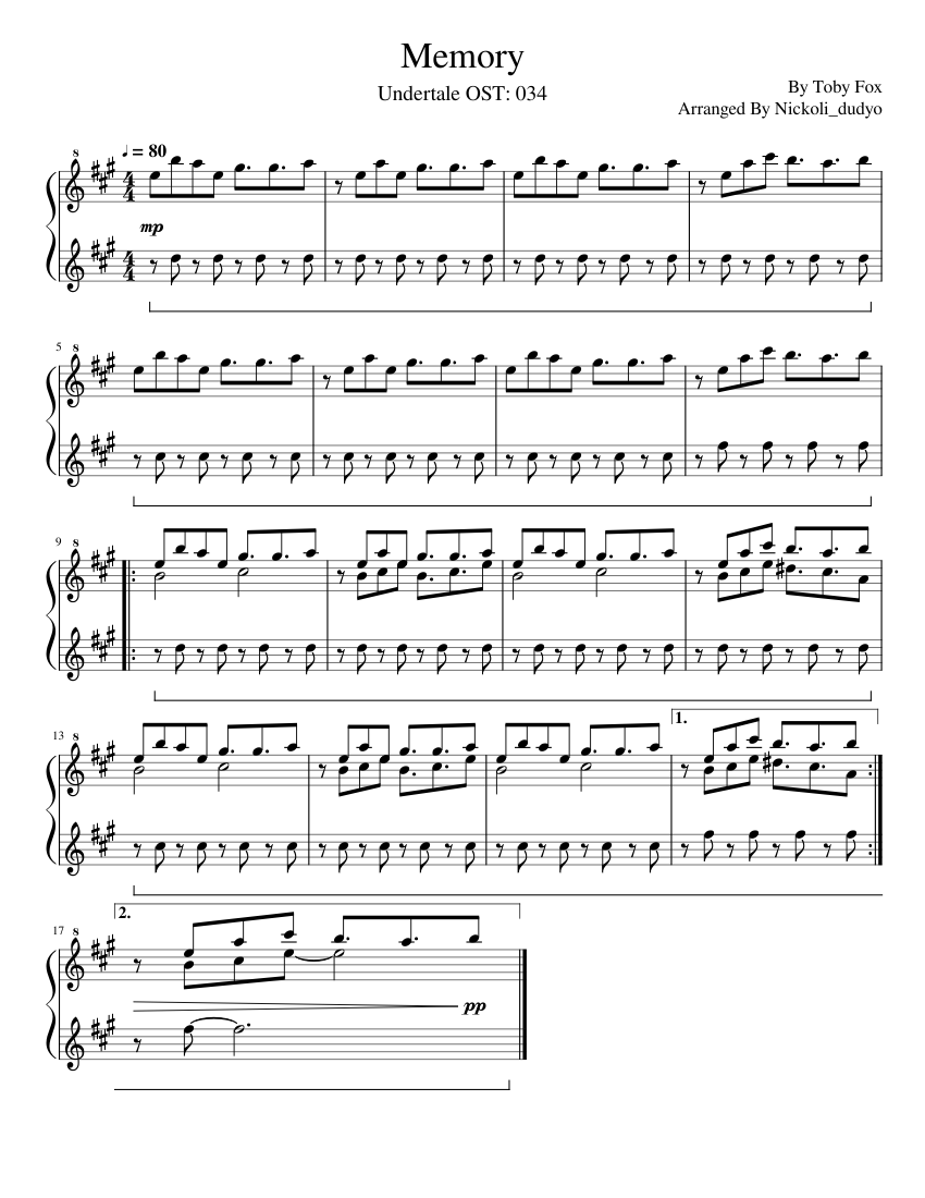 Memory -- Undertale OST 034 Sheet music for Piano (Solo