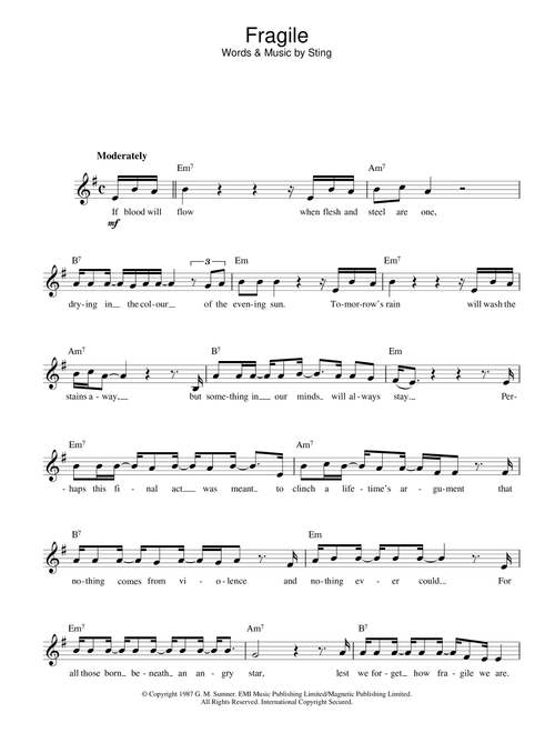 Fragile - Sting (Lead Sheet - Fake Book)