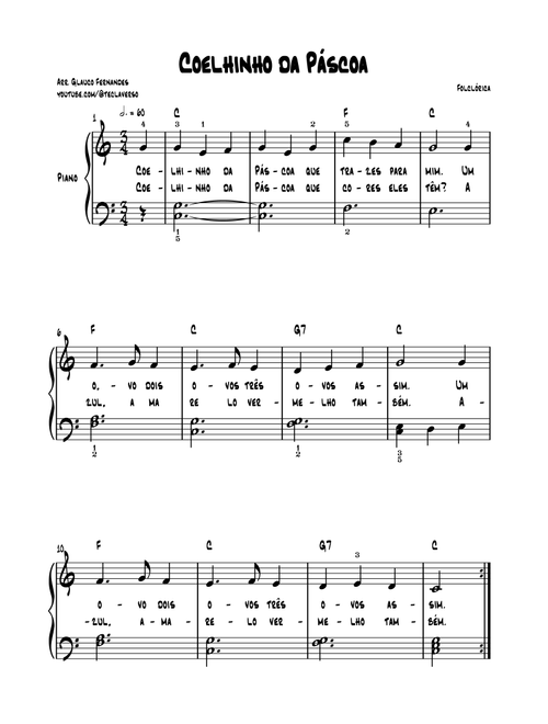 Coelhinho da Páscoa - Piano Fácil para Iniciantes (Arr. Glauco Fernandes) - Folclórica (Easy Piano)