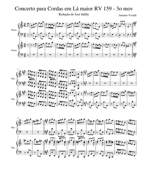 Vivaldi Concerto for Strings in A major RV 159 - 3rd Mov - 2 Pianos Arragement by José Saliby