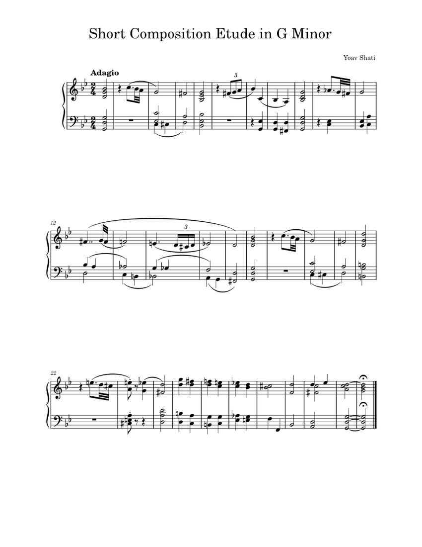 Short Composition Etude in G Minor Sheet Music for Piano (Solo) easy ...