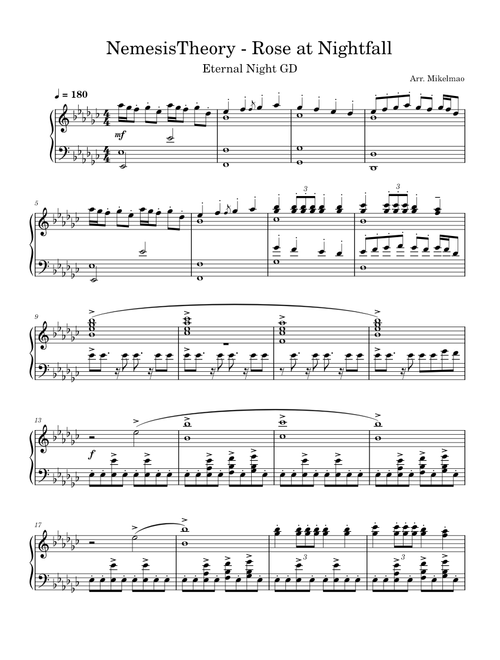 NemesisTheory - Rose At Nightfall Piano Score