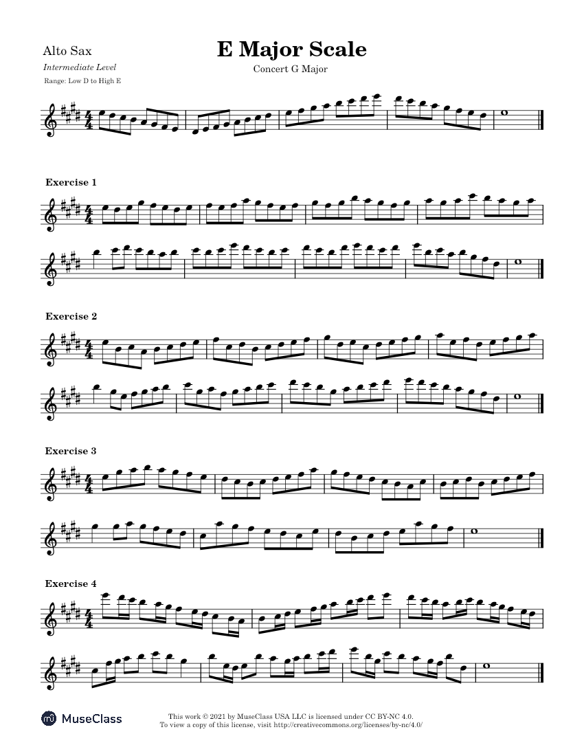 Concert G Major Scale Exercises Intermediate for Alto Sax Sheet music for Saxophone alto Solo Musescore