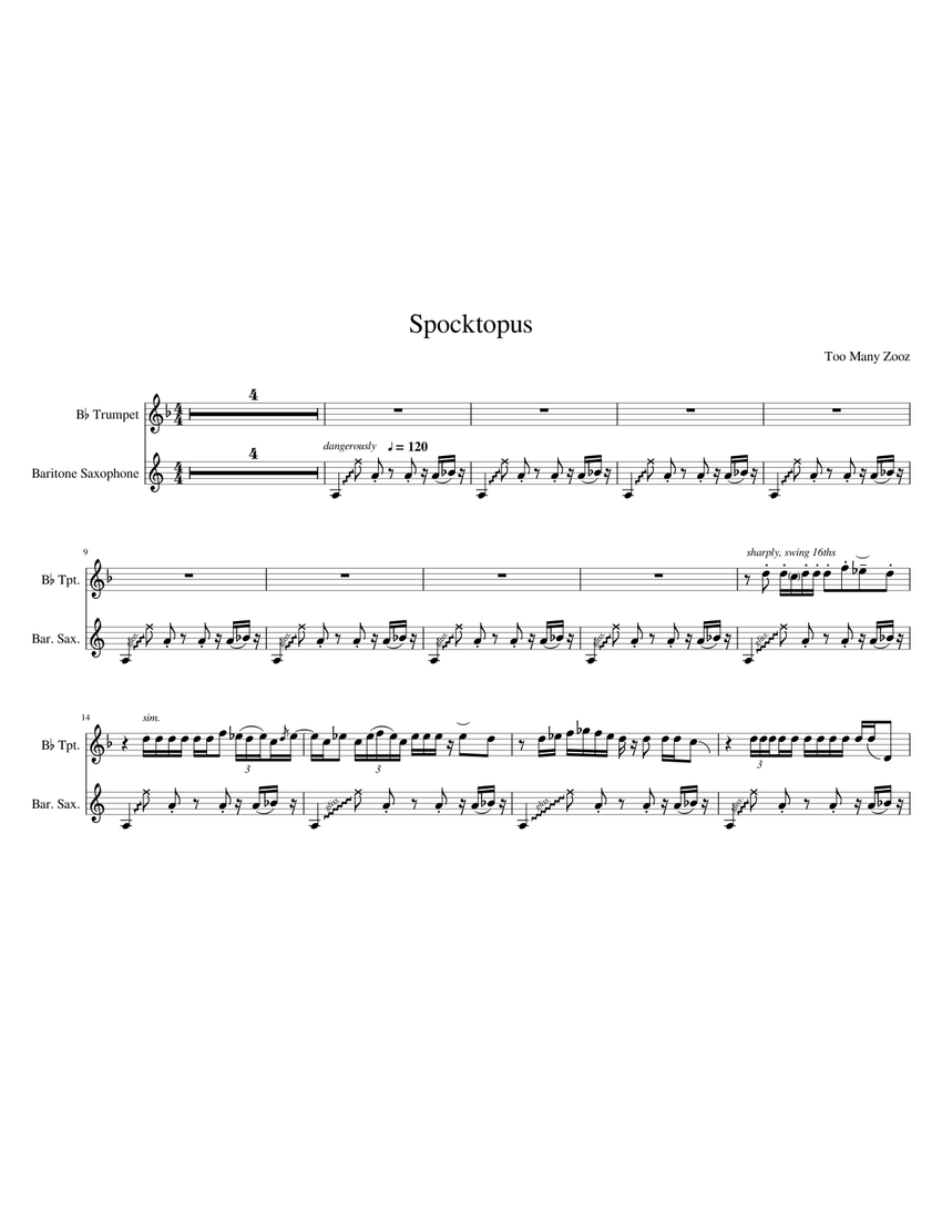 Spocktopus - Too Many Zooz Sheet music for Saxophone Spocktopus - Too Many Zooz Sheet music for Saxophone