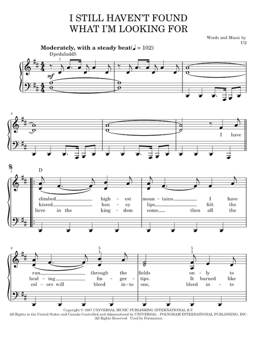 I Still Haven't Found What I'm Looking For - U2 (Easy Piano)