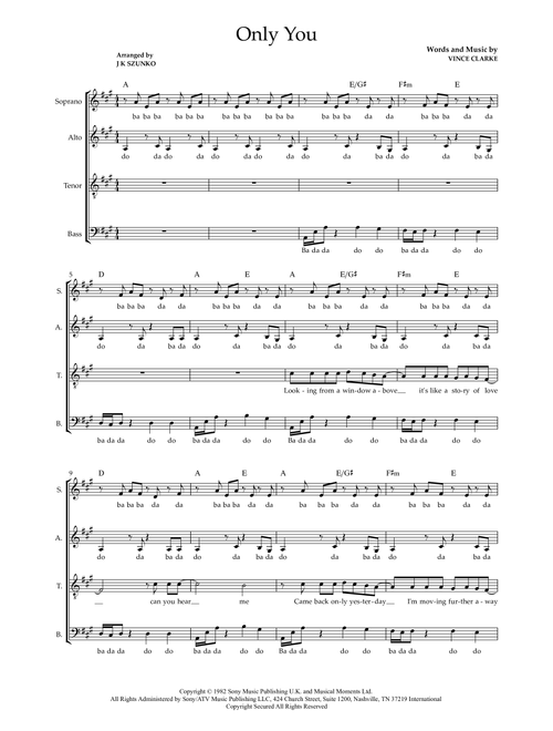 Only You (Arr. J K Szunko) - Yazoo (Choral, SATB)
