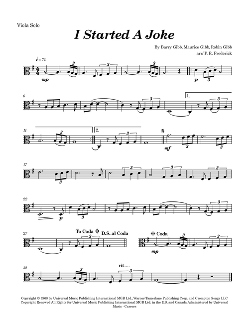 I Started A Joke (Arr. P. R. Frederick) - Bee Gees (Viola Solo)