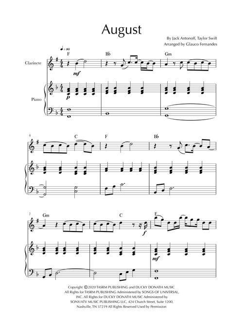 August (Arr. Glauco Fernandes) - Taylor Swift (Clarinet and Piano)