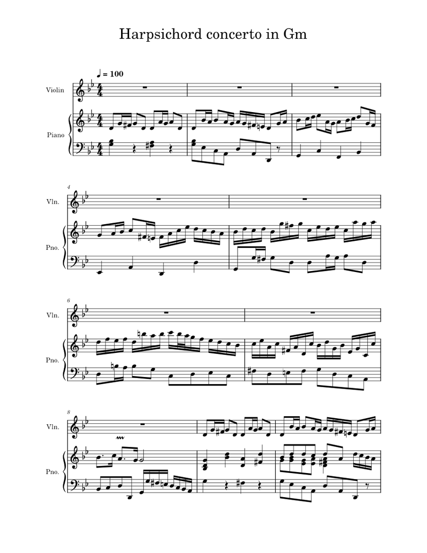 Violin Concerto in G minor - Allegro -WIP Sheet Music for Piano, Violin ...