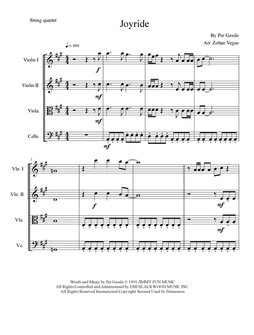 Joyride (Arr. Zoltan Vegso) - Roxette (String Quartet)