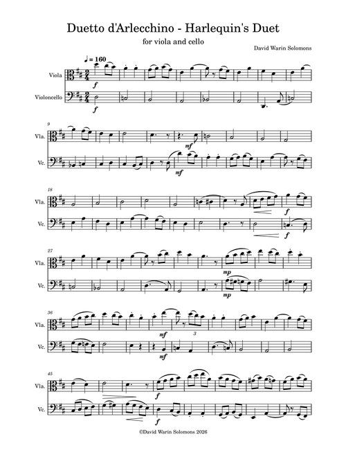 Harlequin Duo (Duetto d'Arlecchino) for viola and cello - David Warin Solomons (Instrumental Duet)