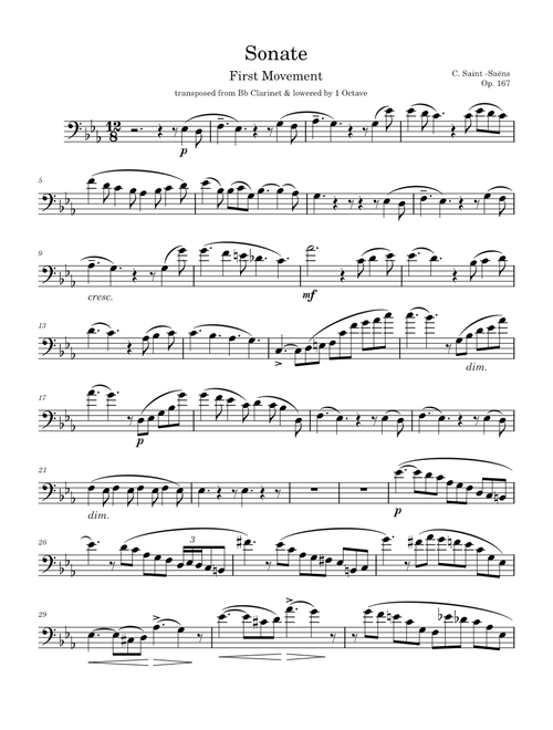 Sonate, Op.167, Cello Part, first movement – Camille Saint-Saëns