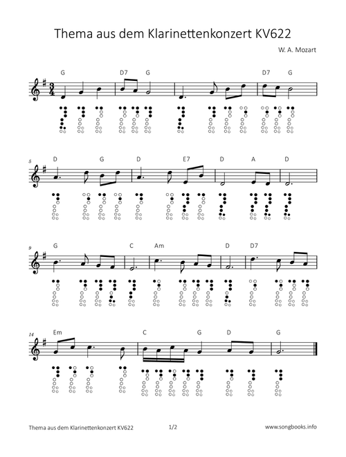 Thema aus dem Klarinettenkonzert KV622 (Arr. songbooks.info) - Wolfgang Amadeus Mozart (Recorder Solo)