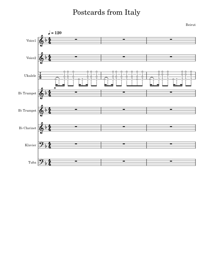 Postcards from Italy Beirut Sheet music for Piano, Tuba, Flute, Oboe