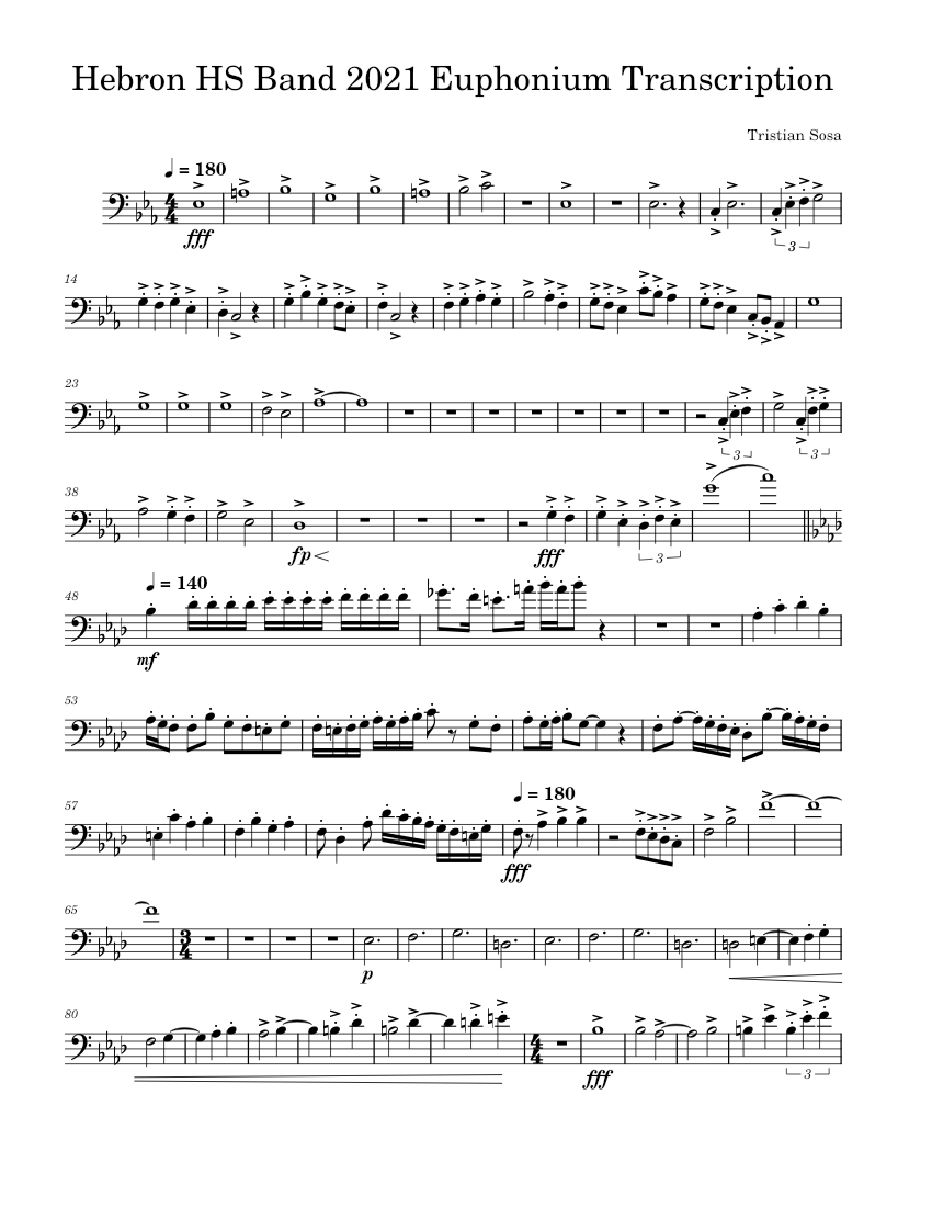 Hebron HS Bamd 2021 Euphnium Transcription Sheet Music for Euphonium ...