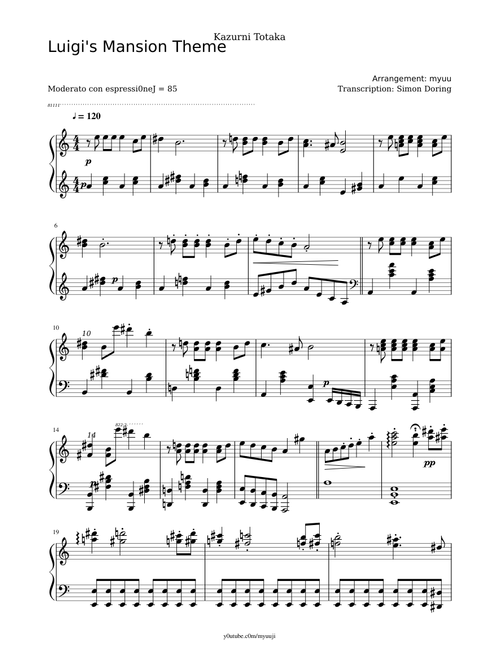 Luigis Mansion Theme Piano Version
