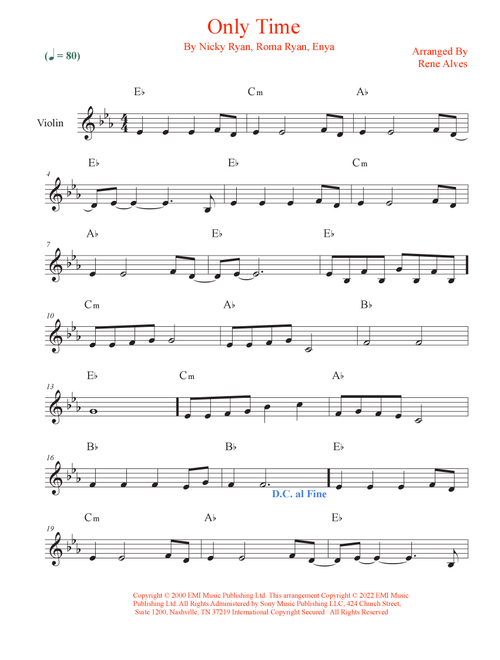 Only Time (Arr. Rene Alves) - Enya (Violin Solo)