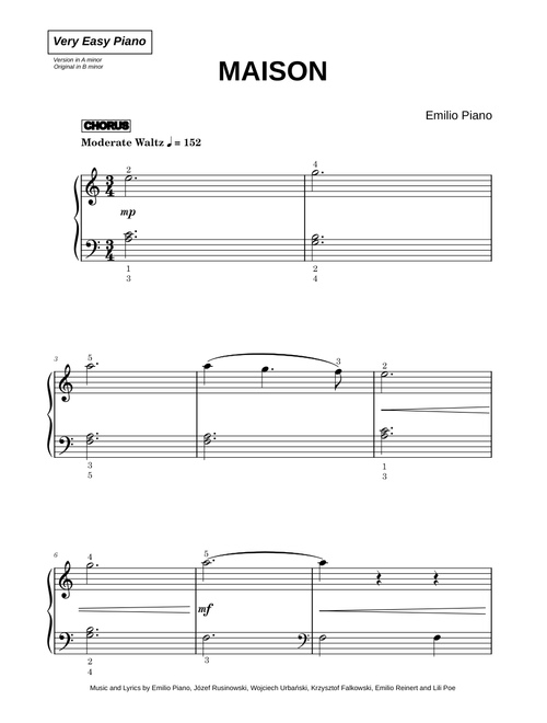 Maison - Emilio Piano (Very Easy Piano)